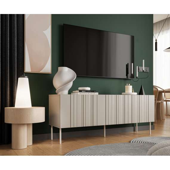 Tv-benk ISLA - 150x60 cm - beige - 3 dører - metall bein