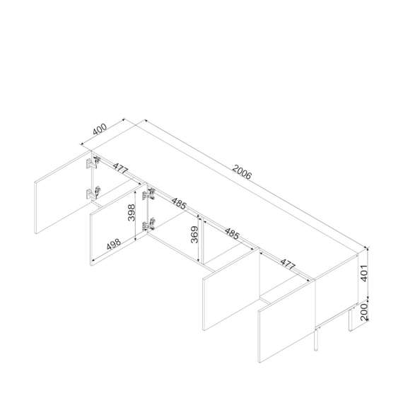 Tv-benk ISLA - 200x60 cm - beige - 4 dører - metall bein