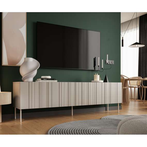 Tv-benk ISLA - 200x60 cm - beige - 4 dører - metall bein