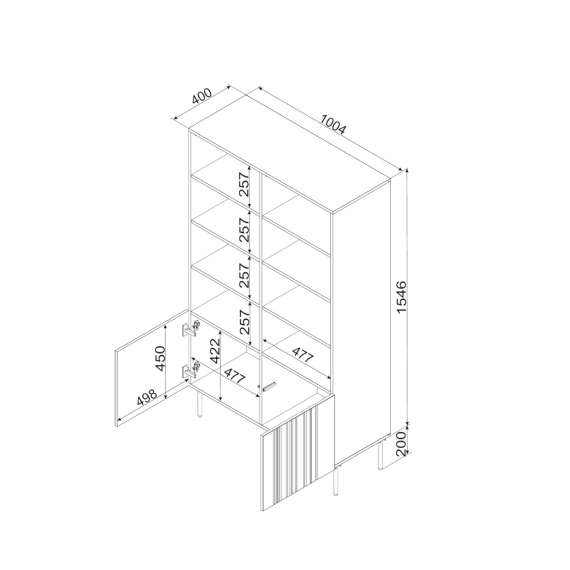 Reol ISLA - 100x175 cm - beige - 2 dører - metall bein