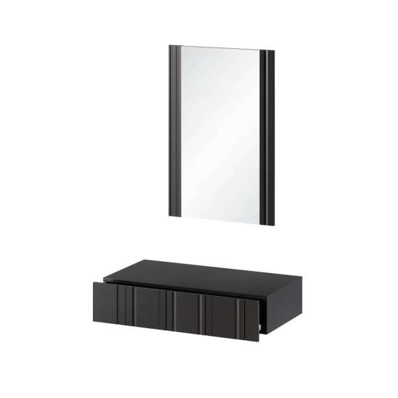 Vegghengt sminkebord med speil ISLA - 80x40 cm - svart matt - 1 skuff