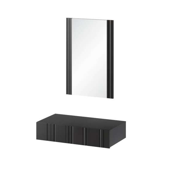 Vegghengt sminkebord med speil ISLA - 80x40 cm - svart matt - 1 skuff