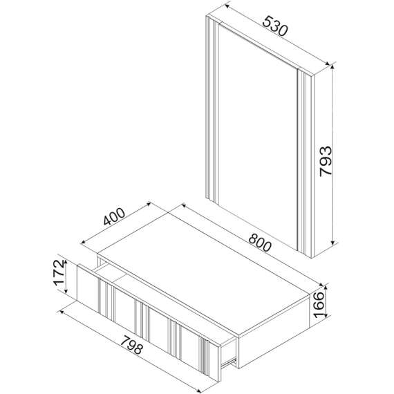 Vegghengt sminkebord med speil ISLA - 80x40 cm - svart matt - 1 skuff