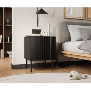 Nattbord ISLA - 45x59 cm - svart matt - 1 skuff - metall bein - 2 stk