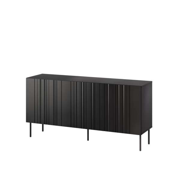 Skjenk ISLA - 150x75 cm - svart matt - 3 dører - metall bein