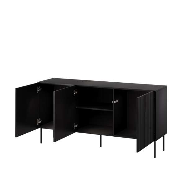 Skjenk ISLA - 150x75 cm - svart matt - 3 dører - metall bein