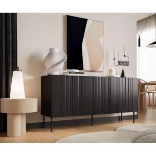 Skjenk ISLA - 150x75 cm - svart matt - 3 dører - metall bein