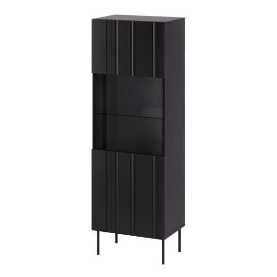 Vitrineskap ISLA - 60x180 cm - svart matt - 1 dør - metall bein