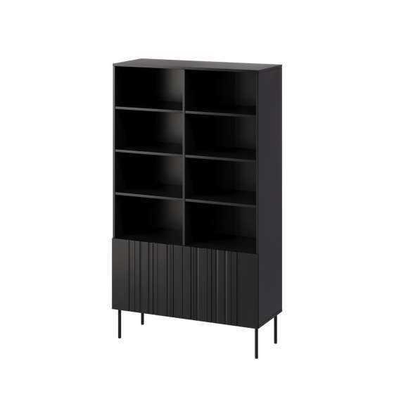 Reol ISLA - 100x175 cm - svart matt - 2 dører - metall bein