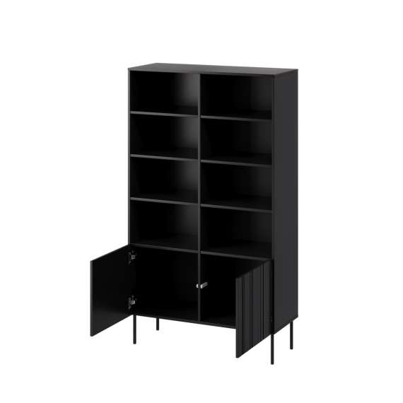 Reol ISLA - 100x175 cm - svart matt - 2 dører - metall bein