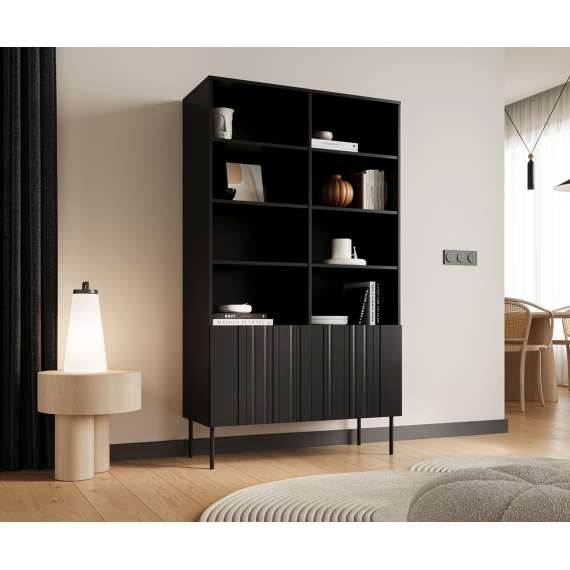 Reol ISLA - 100x175 cm - svart matt - 2 dører - metall bein