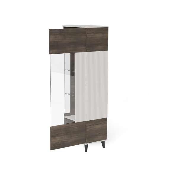 Vitrineskap RANDOM - 60x182 cm - valnøtt - cashmere - tre bein