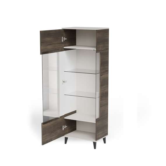 Vitrineskap RANDOM - 60x182 cm - valnøtt - cashmere - tre bein