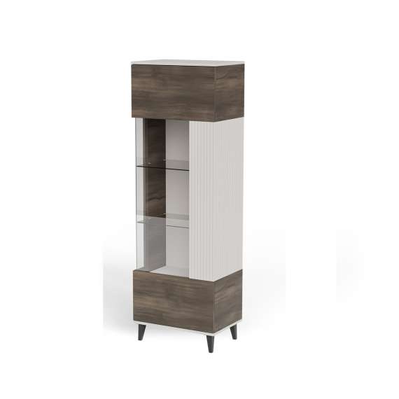 Vitrineskap RANDOM - 60x182 cm - valnøtt - cashmere - tre bein