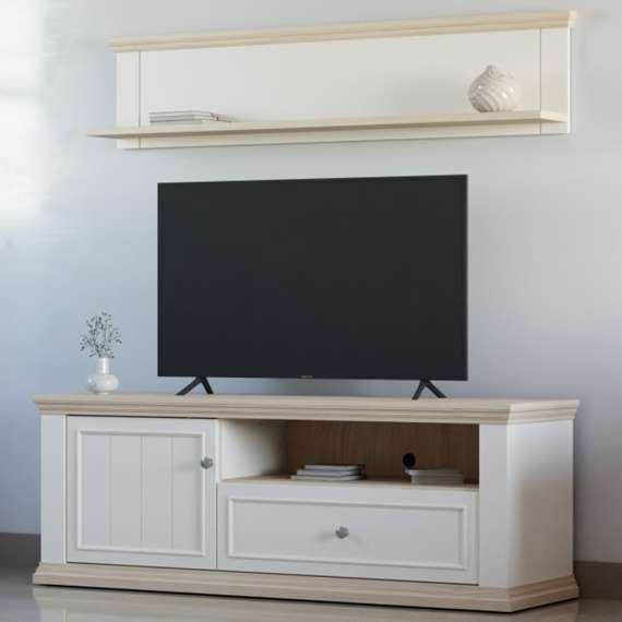 Hylle PONTY 150x33 cm - hvit matt - eik riva