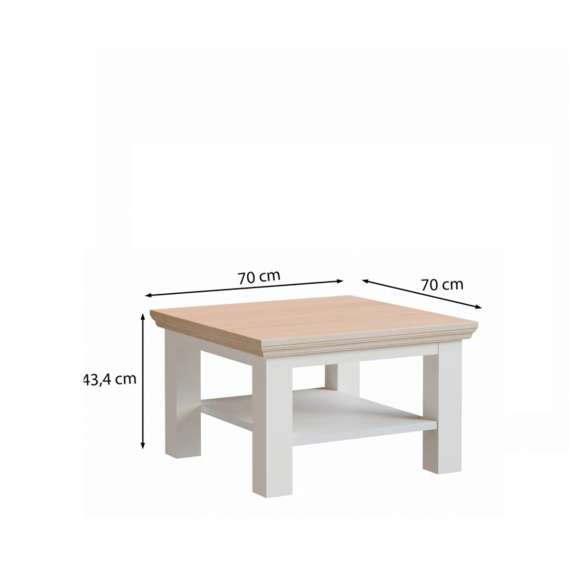 Sofabord PONTY - 70x70 cm - hvit matt - eik riva