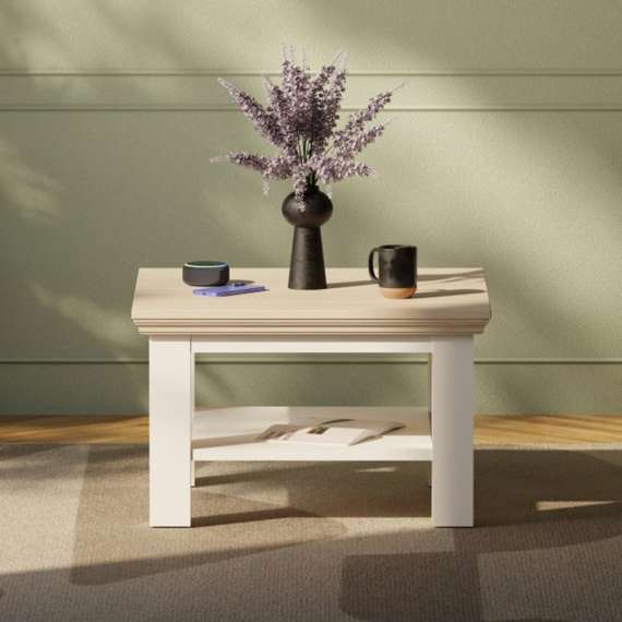 Sofabord PONTY - 70x70 cm - hvit matt - eik riva