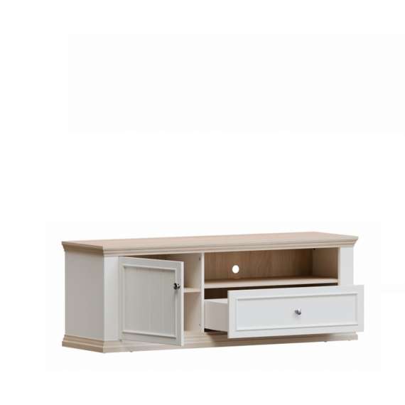 Tv-benk PONTY - 150x54 cm - 1 dør - 1 skuff - hvit matt - eik riva