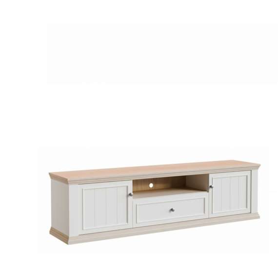 Tv-benk PONTY - 200x54 cm - 2 dører - 1 skuff - hvit matt - eik riva