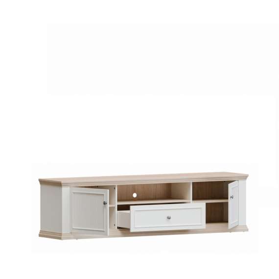 Tv-benk PONTY - 200x54 cm - 2 dører - 1 skuff - hvit matt - eik riva