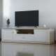Tv-benk PONTY - 200x54 cm - 2 dører - 1 skuff - hvit matt - eik riva
