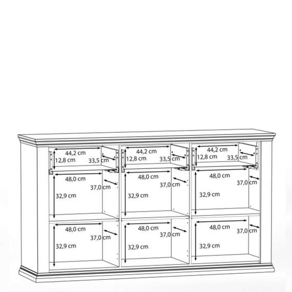 Skjenk PONTY - 170x95 cm - 3 dører - 3 skuffer - hvit matt - eik riva