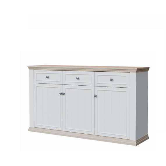 Skjenk PONTY - 170x95 cm - 3 dører - 3 skuffer - hvit matt - eik riva