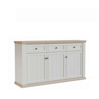 Skjenk PONTY - 170x95 cm - 3 dører - 3 skuffer - hvit matt - eik riva