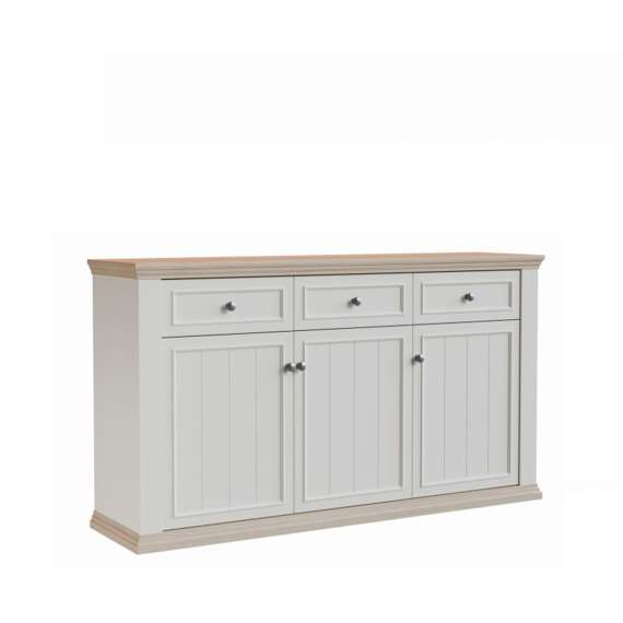 Skjenk PONTY - 170x95 cm - 3 dører - 3 skuffer - hvit matt - eik riva