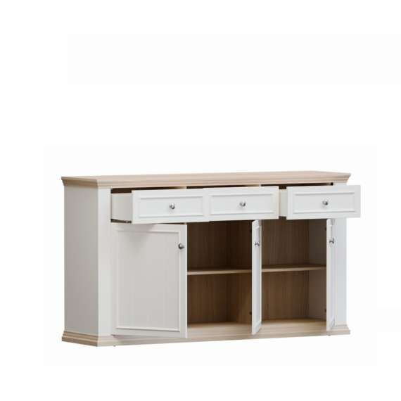 Skjenk PONTY - 170x95 cm - 3 dører - 3 skuffer - hvit matt - eik riva