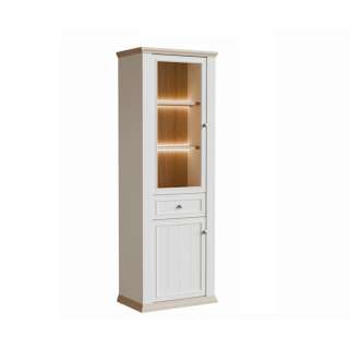 Vitrineskap PONTY - 69x202 cm - 2 dører - hvit matt - eik riva