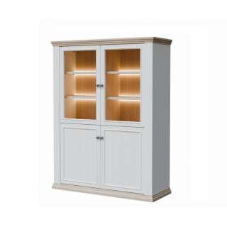 Vitrineskap PONTY - 120x156 cm - 3 dører - 3 skuffer - hvit matt - eik riva