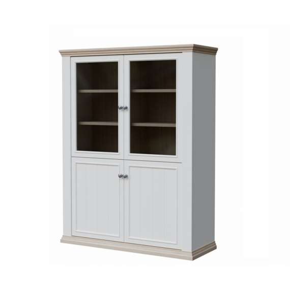 Vitrineskap PONTY - 120x156 cm - 3 dører - 3 skuffer - hvit matt - eik riva