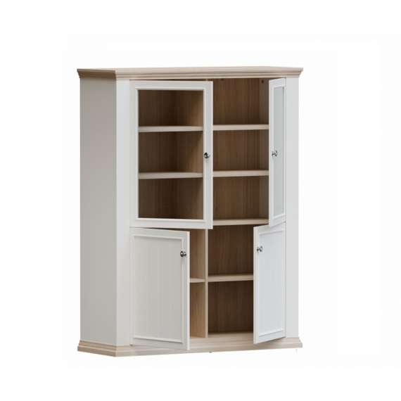 Vitrineskap PONTY - 120x156 cm - 3 dører - 3 skuffer - hvit matt - eik riva