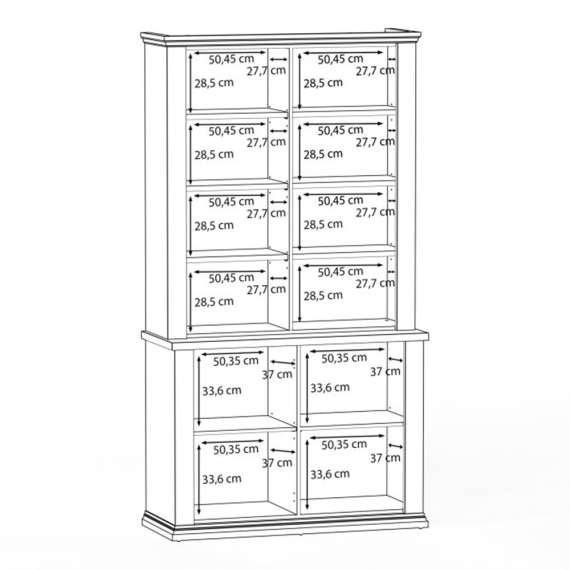 Vitrineskap PONTY - 109x202 cm - 4 dører - hvit matt - eik riva