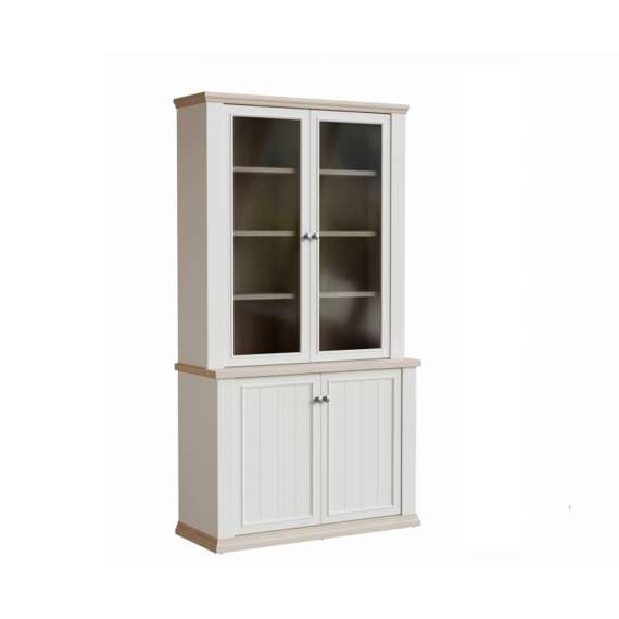 Vitrineskap PONTY - 109x202 cm - 4 dører - hvit matt - eik riva