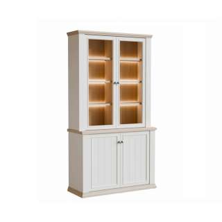 Vitrineskap PONTY - 109x202 cm - 4 dører - hvit matt - eik riva