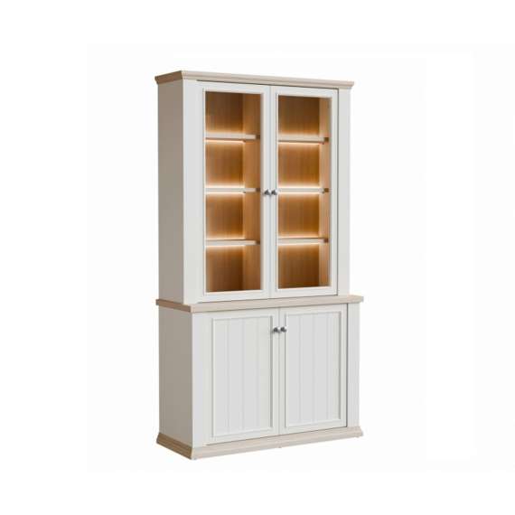 Vitrineskap PONTY - 109x202 cm - 4 dører - hvit matt - eik riva