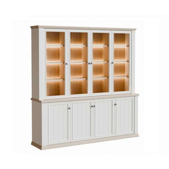 Vitrineskap PONTY - 198x202 cm - 8 dører - hvit matt - eik riva