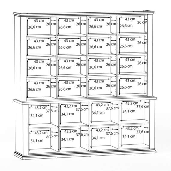 Vitrineskap PONTY - 198x202 cm - 8 dører - hvit matt - eik riva