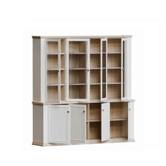 Vitrineskap PONTY - 198x202 cm - 8 dører - hvit matt - eik riva