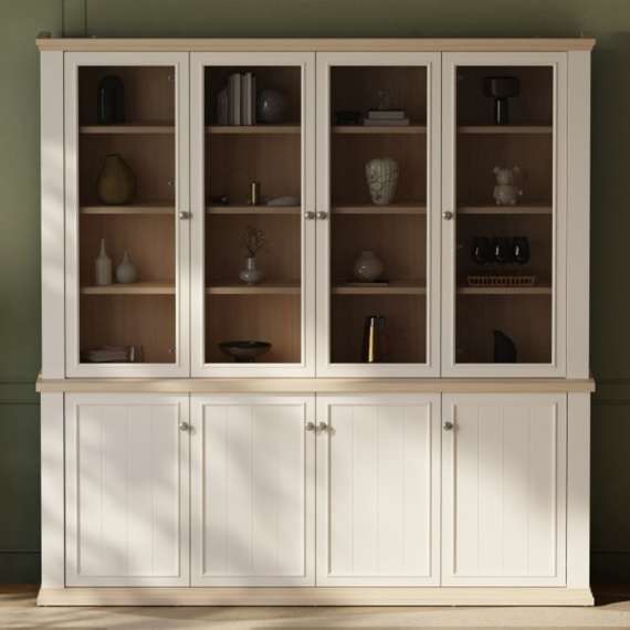 Vitrineskap PONTY - 198x202 cm - 8 dører - hvit matt - eik riva