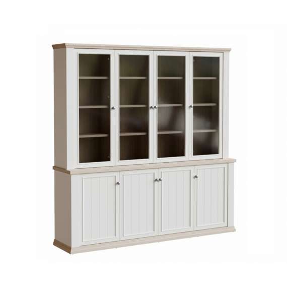 Vitrineskap PONTY - 198x202 cm - 8 dører - hvit matt - eik riva