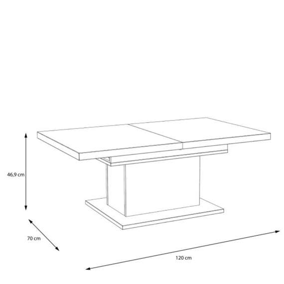 Sofabord RICCIANO - 120-160x70 cm - mørk betong - stav eik