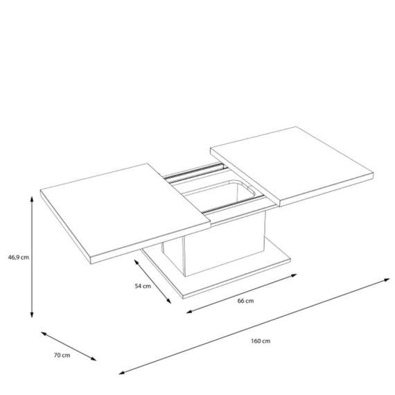 Sofabord RICCIANO - 120-160x70 cm - mørk betong - stav eik