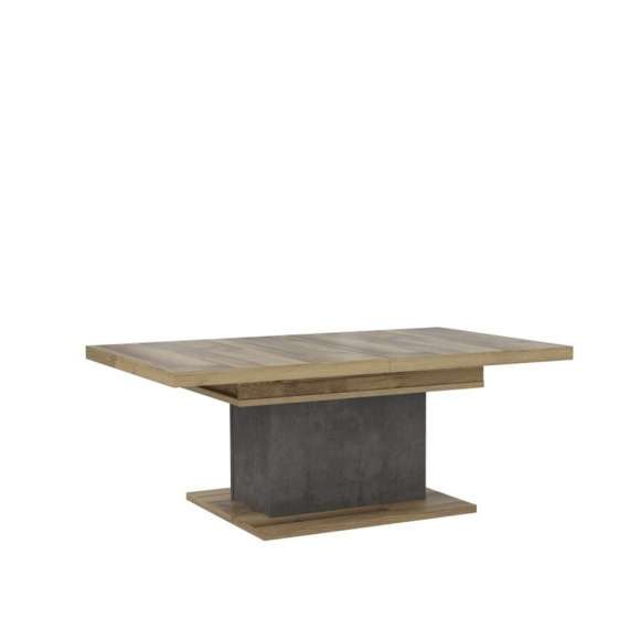 Sofabord RICCIANO - 120-160x70 cm - mørk betong - stav eik