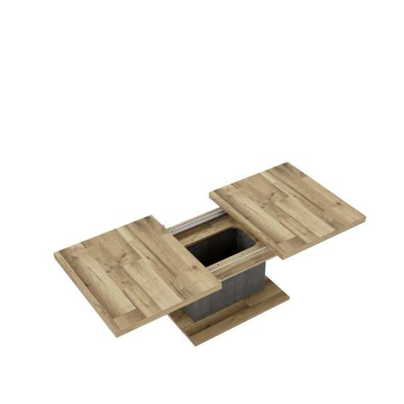 Sofabord RICCIANO - 120-160x70 cm - mørk betong - stav eik