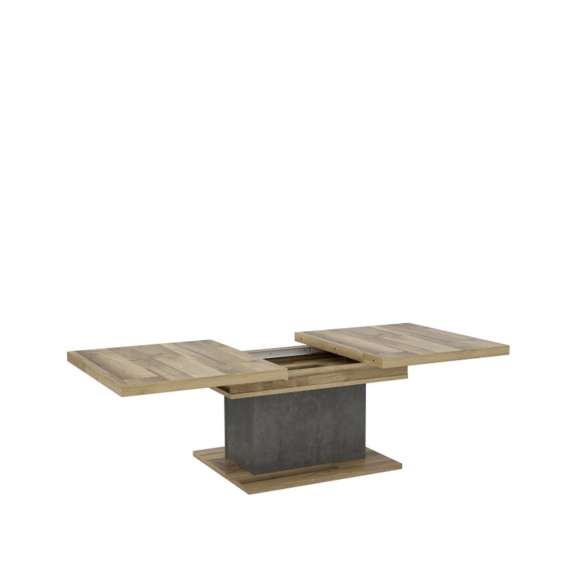 Sofabord RICCIANO - 120-160x70 cm - mørk betong - stav eik