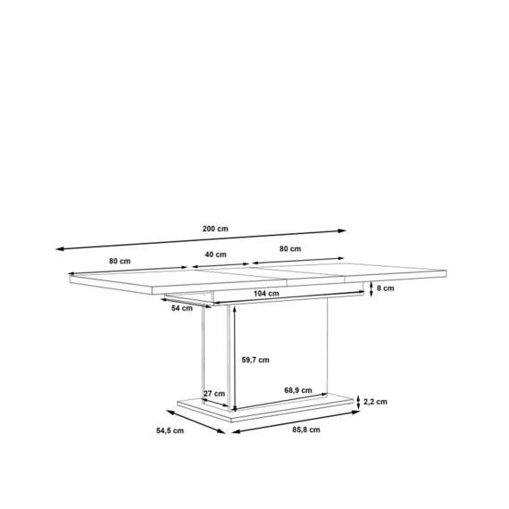 Sofabord RICCIANO - 120-160x70 cm - mørk betong - stav eik