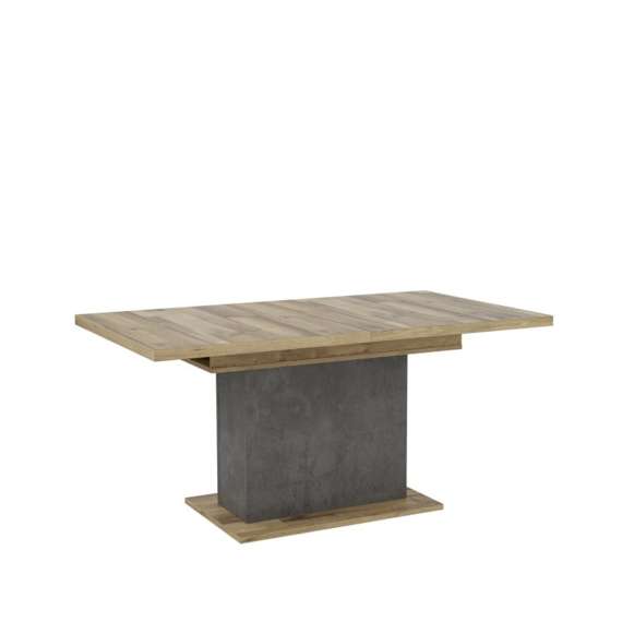 Sofabord RICCIANO - 120-160x70 cm - mørk betong - stav eik